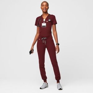 Figs burgundy red scrub set 2 piece